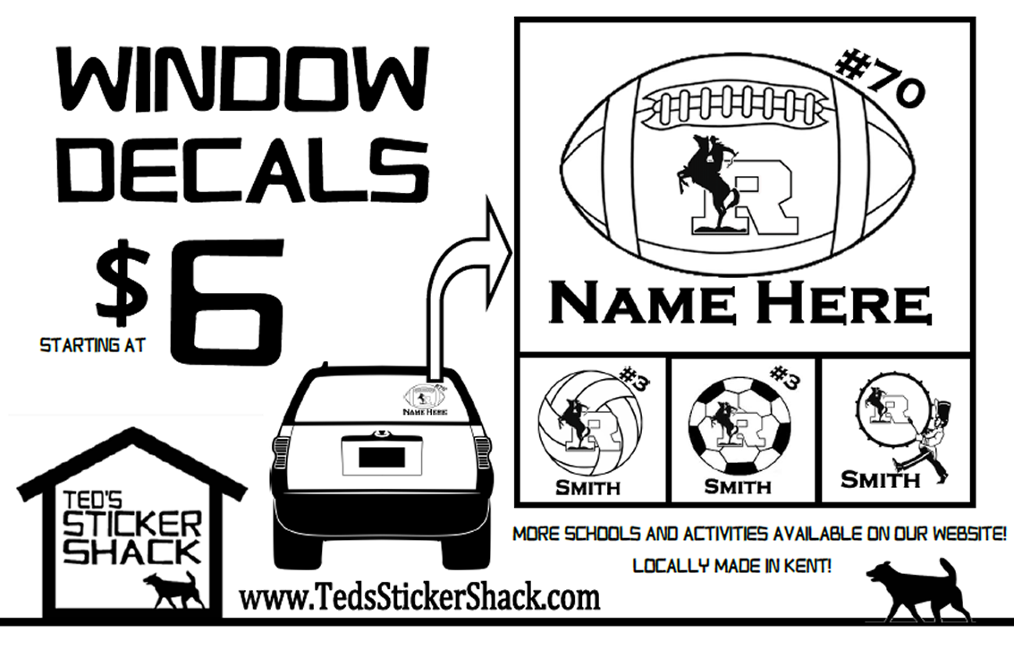 Custom Vinyl Decals, sports, clubs, schools, high schools, youth sports, name and number car decals, proud parent bumper sticker